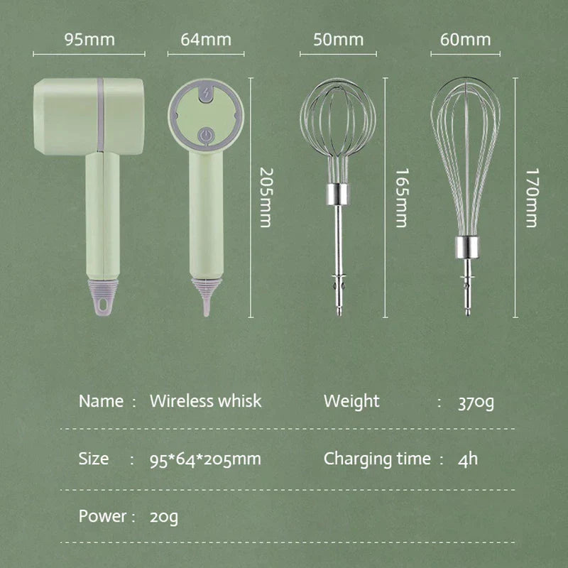 3in1 Wireless USB Garlic Chopper Egg Beater 3-Speed Control Waterproof with 2 Mixing Rods