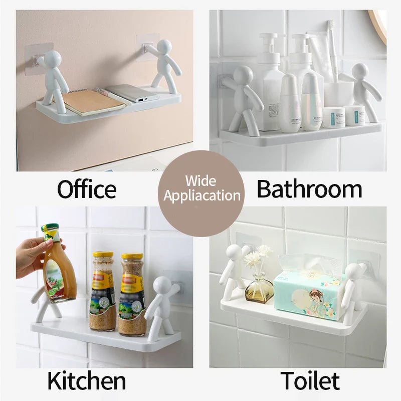 Wall Mount Punch-Free Storage Rack in office, bathroom, kitchen, and toilet