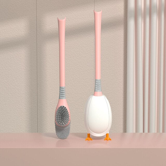 Duck Style Toilet Brush Wall-mounted Floor-Standing Silicone Toilet Brush with Base