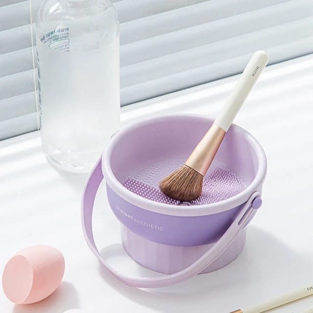  Makeup Brush Cleaning Mat with Brush Drying Holder in purple color