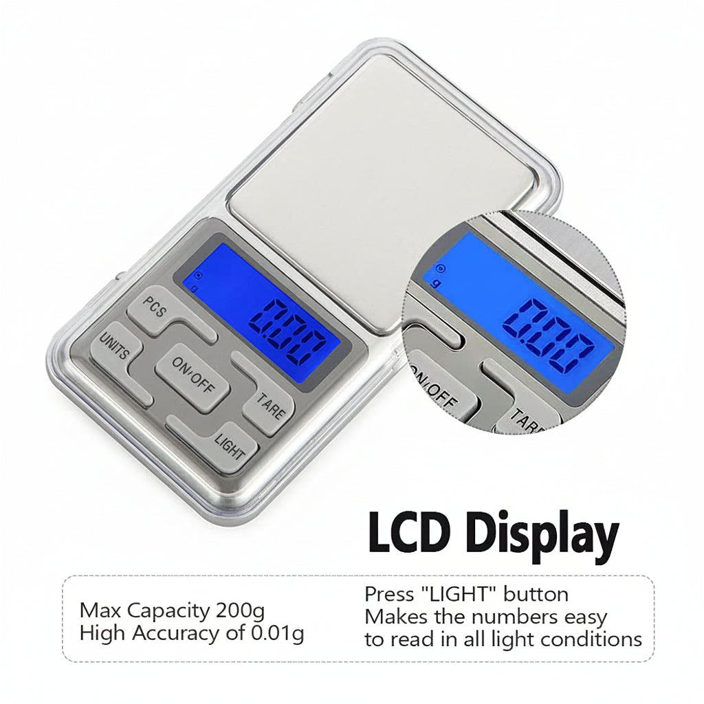 LCD display of Digital Pocket Scale.
