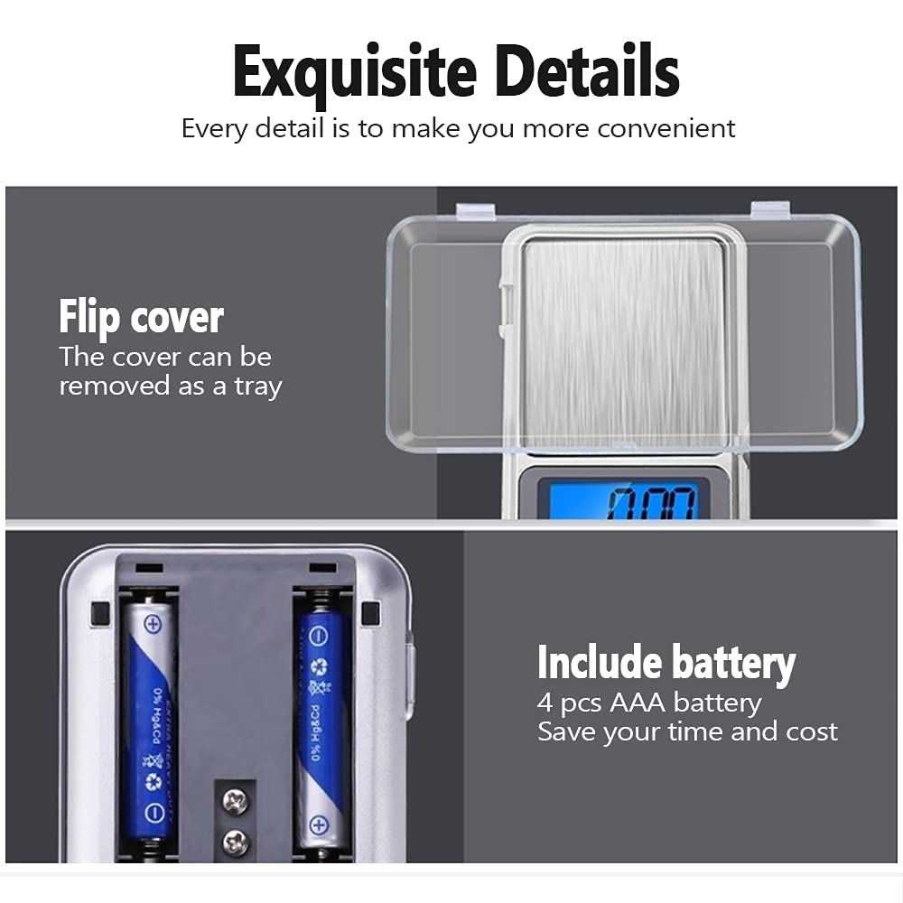 Digital Pocket Scale with batteries and flip cover.