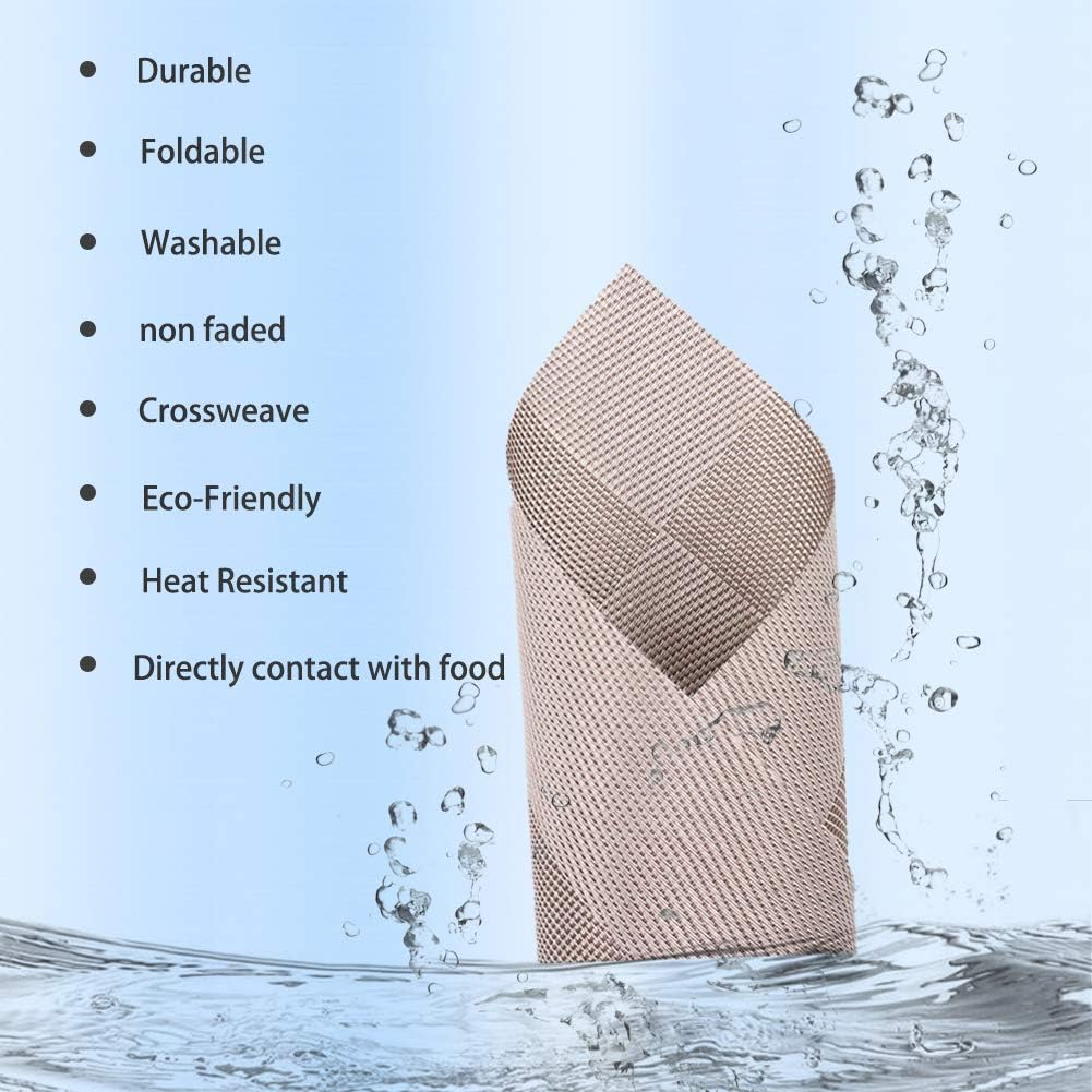 Dining Table Placemat with water droplets and text listing features on a light blue background