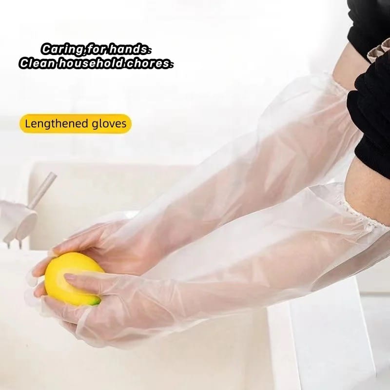 A Person is Doing Household Chores Using Disposable Anti- Slip Wear Long Sleeve Glove.