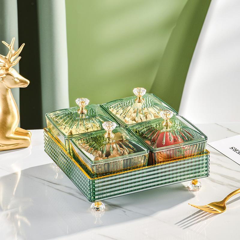 Divided Serving Dishes with Tray Filled with Nuts.