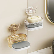 Double-Layer Butterfly Suction Cup Soap Box with Drainage placed on the wall