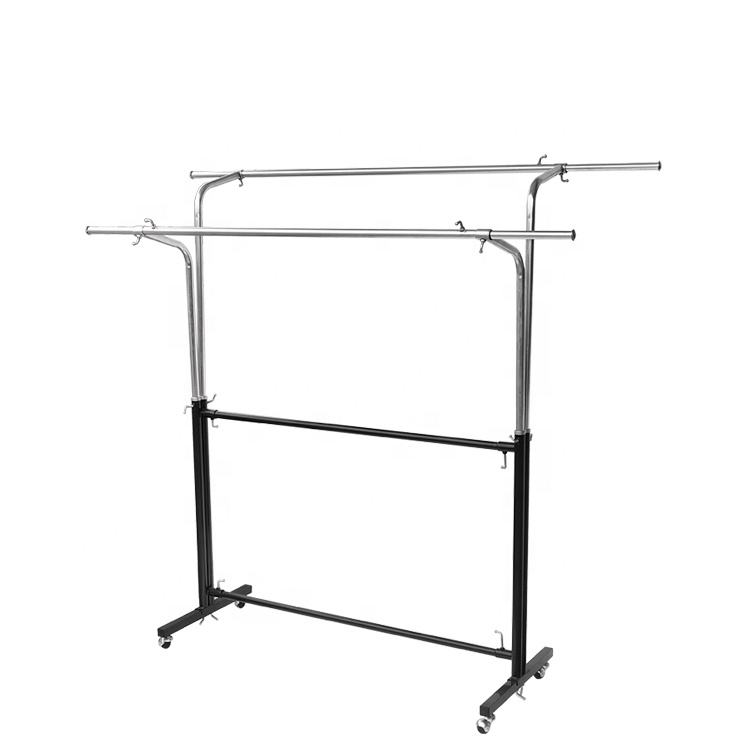 Double Rod Adjustable Garment Rack, Heavy Duty Rolling Clothes Hanging Stand