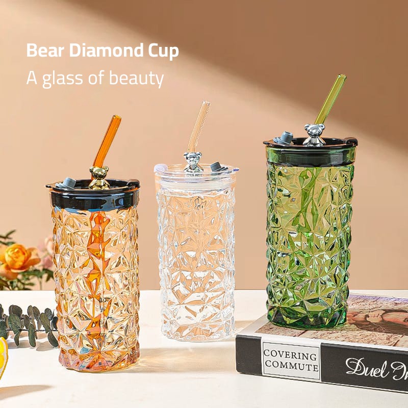 Drinking Glass Tumbler With Straw and Lid in 3 Colors.