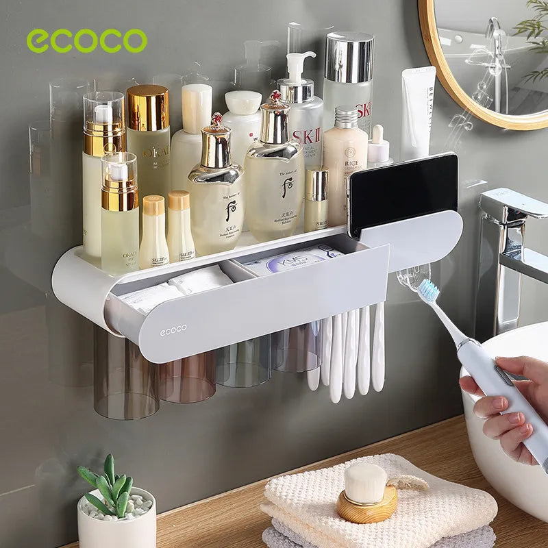 Featuring a Wall Mount Magnetic Adsorption Toothpaste Squeezer Toothbrush Holder with Cup