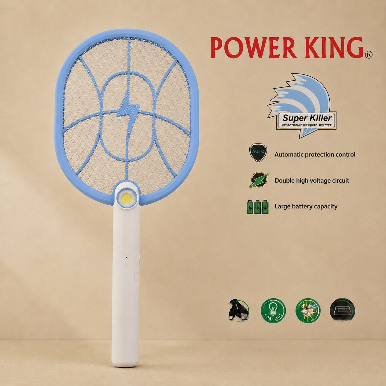 Electric Mosquito Fly Swatter Racket with LED Light, High Voltage Bug Zapper Killer
