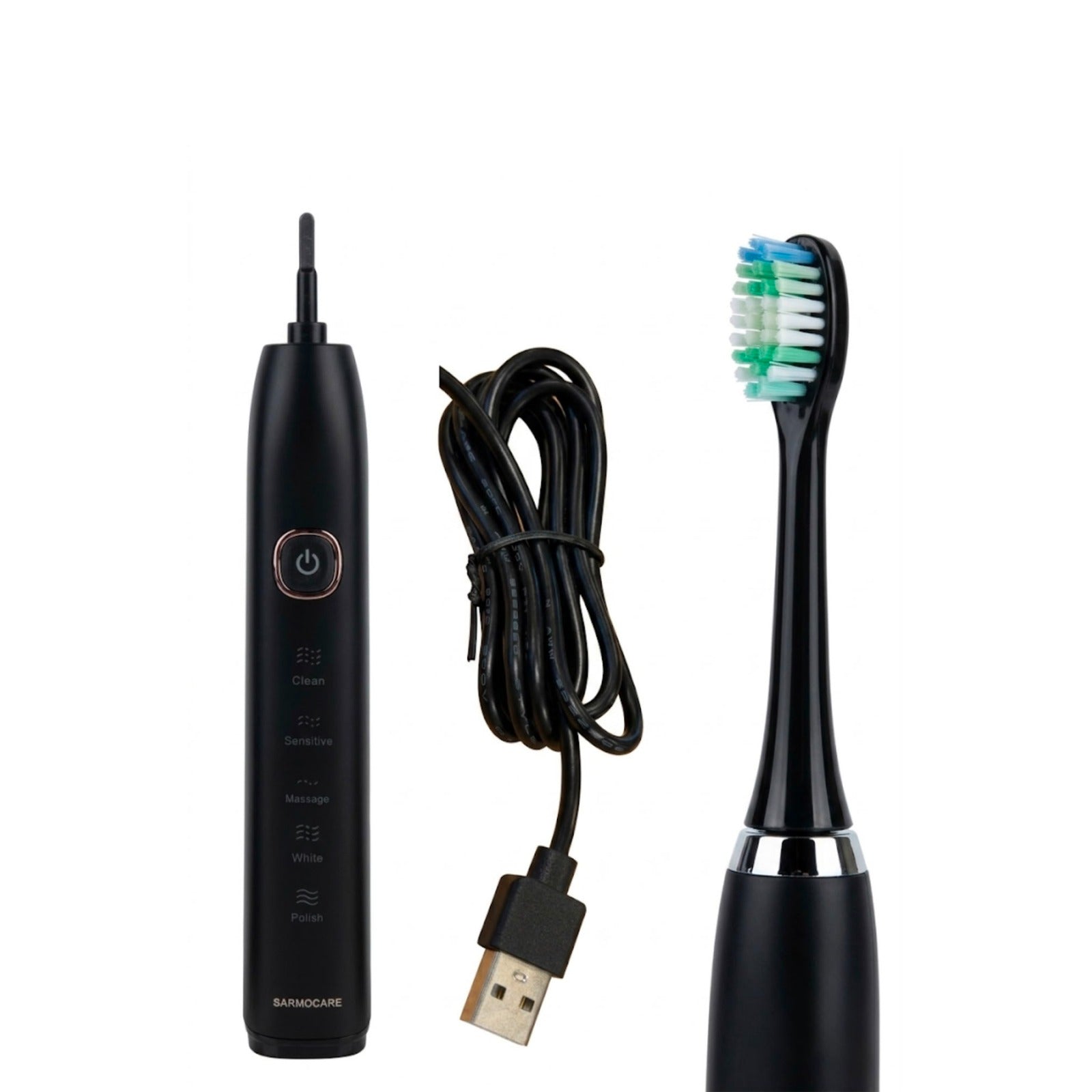 Black electric toothbrush with charging cable