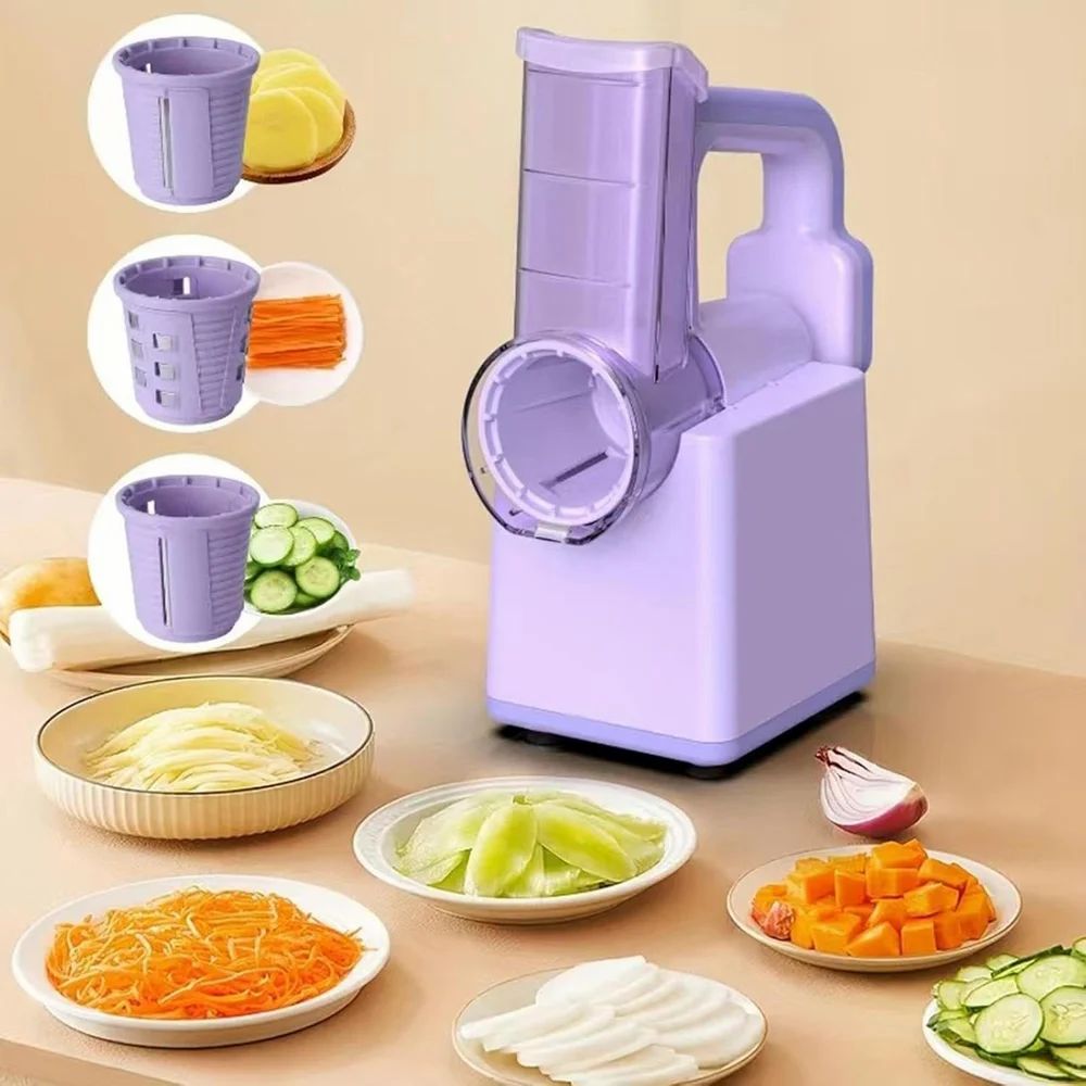 Sliced Vegetables are Placed around  Electric Vegetable Cutter & Salad Maker.