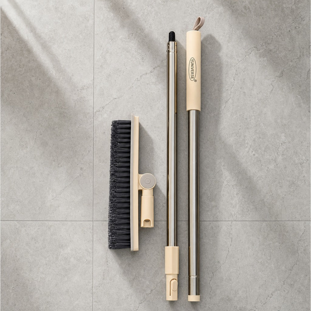 Floor Gap Cleaning Brush including a brush, squeegee, and long-handled tool on a gray tiled floor.