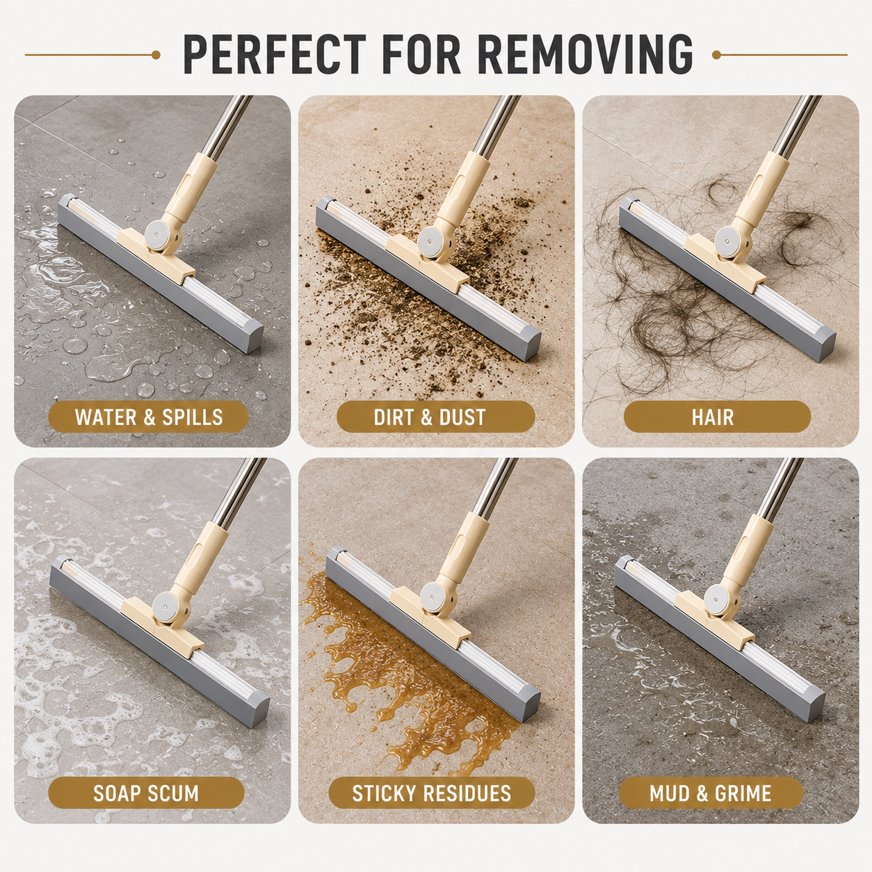 Floor Scraper being used to remove various types of dirt and grime from a surface.