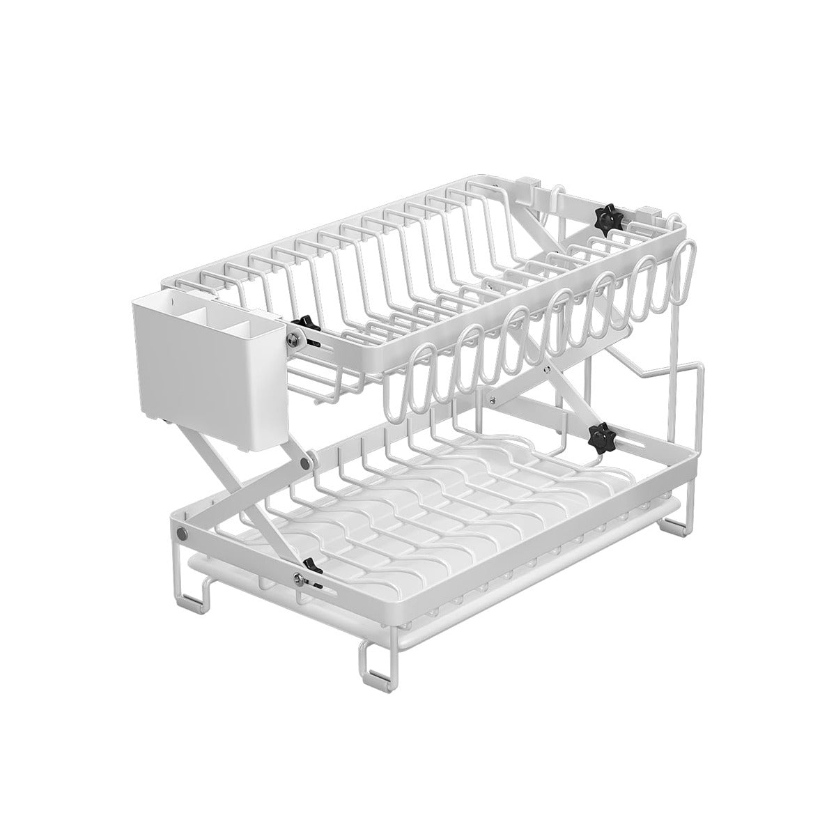 White dish rack with two tiers on a white background