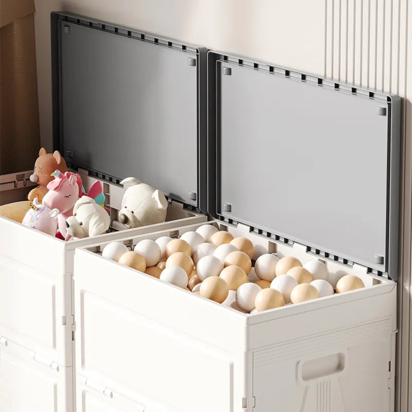 Foldable Cloth Storage Organizer Box with Toys and Balls.