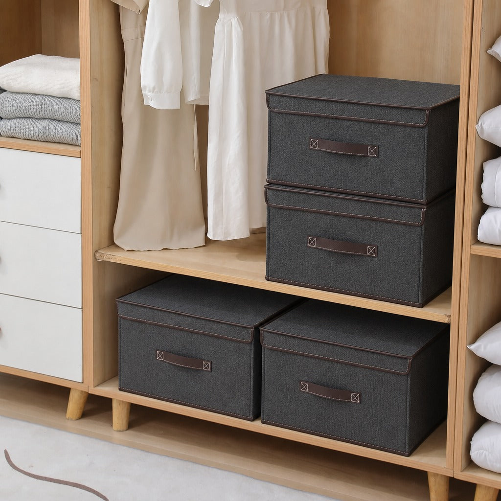 Foldable Fabric Storage Box with Lid, Multi-Purpose Closet Organizer Bin for Clothes & Home Storage