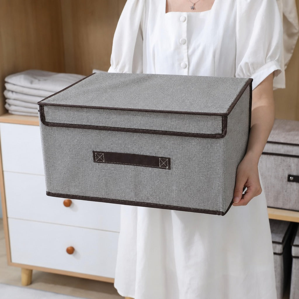 Foldable Fabric Storage Box with Lid, Multi-Purpose Closet Organizer Bin for Clothes & Home Storage