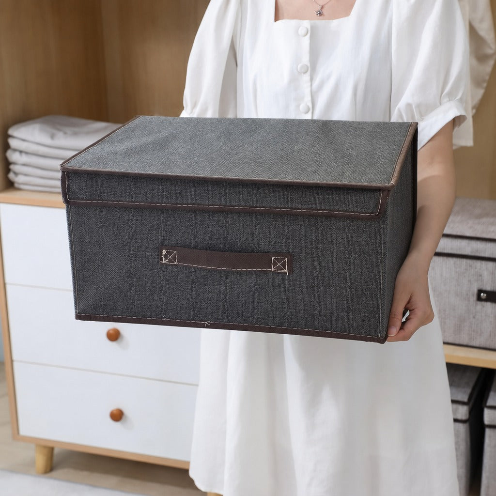 Foldable Fabric Storage Box with Lid, Multi-Purpose Closet Organizer Bin for Clothes & Home Storage