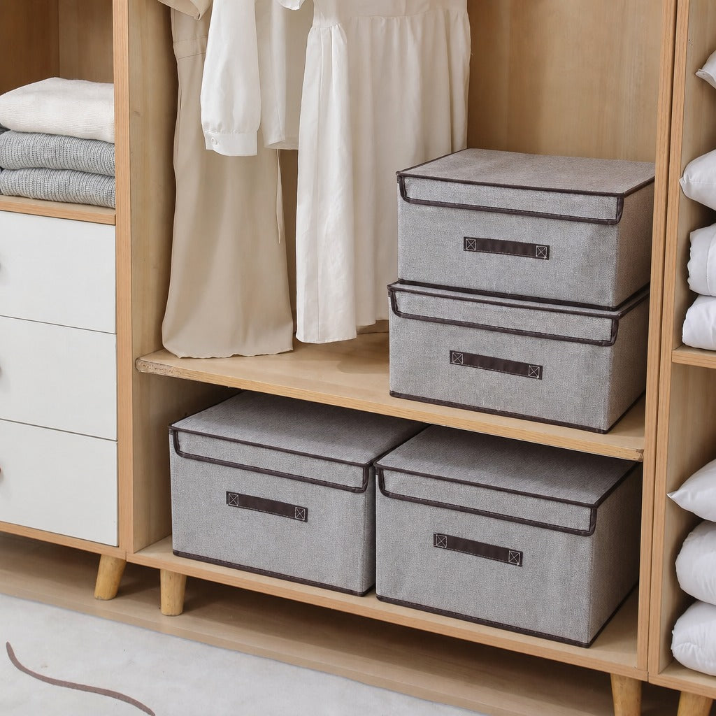 Foldable Fabric Storage Box with Lid, Multi-Purpose Closet Organizer Bin for Clothes & Home Storage