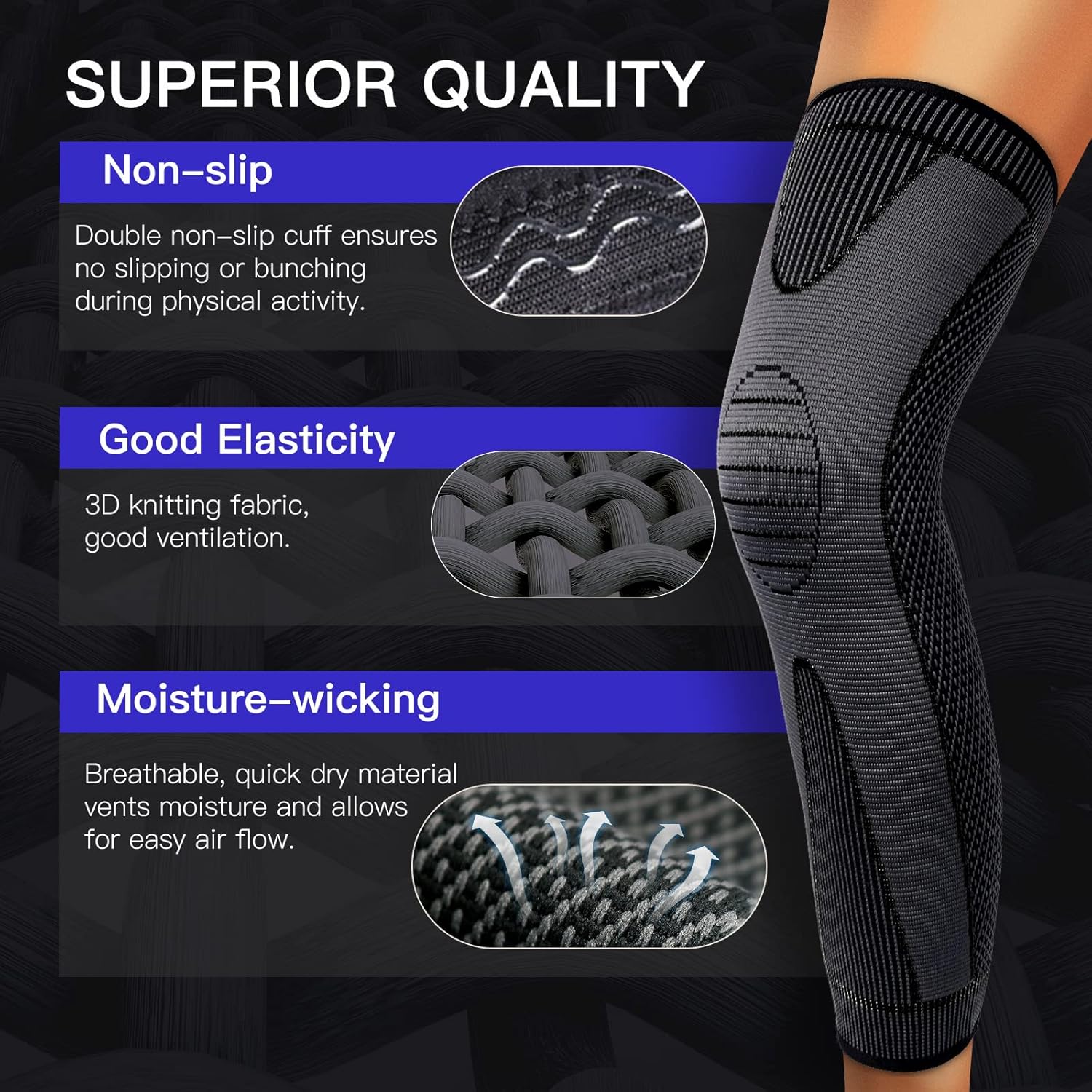 A Person is Wearing Full Leg Compression Knee Support Sleeves.