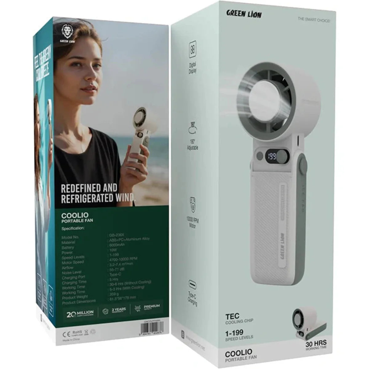 Green Lion Coolio Portable Fan, 10000RPM Rechargeable Handheld Cooling Fan - GB-236X