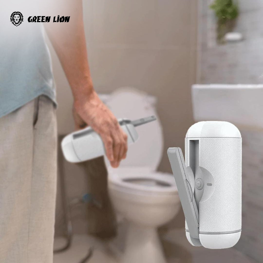 A Person is Holding Green Lion Electric Pocket Bidet.