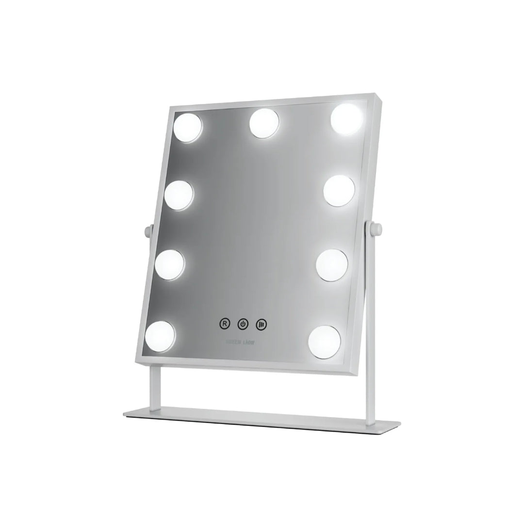Green Lion Glam Shine Makeup Mirror 9 with lights on a white background