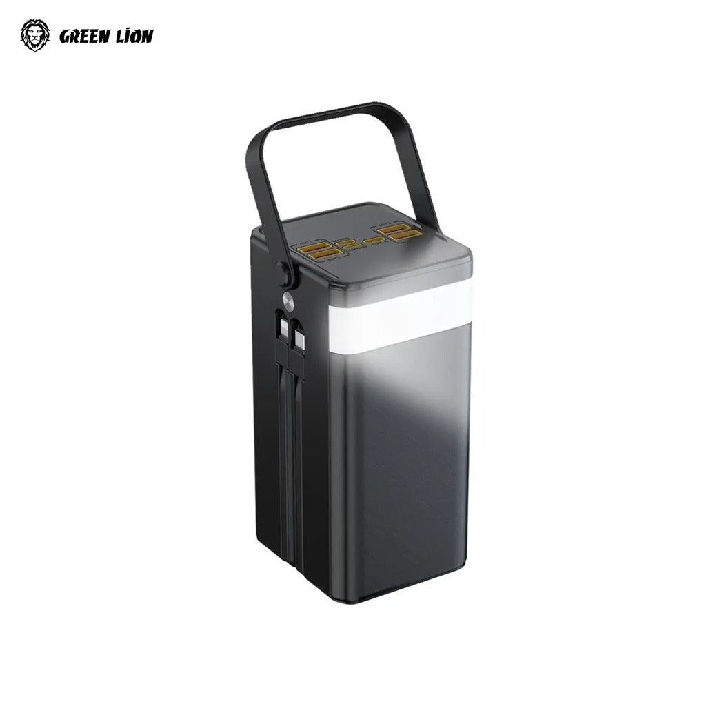 Black Solar Power Bank portable light with handle on a white background, featuring the Green Lion brand.
