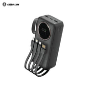 Black Power Pulse Power Bank with multiple ports and a digital display on a white background, featuring the Green Lion brand.