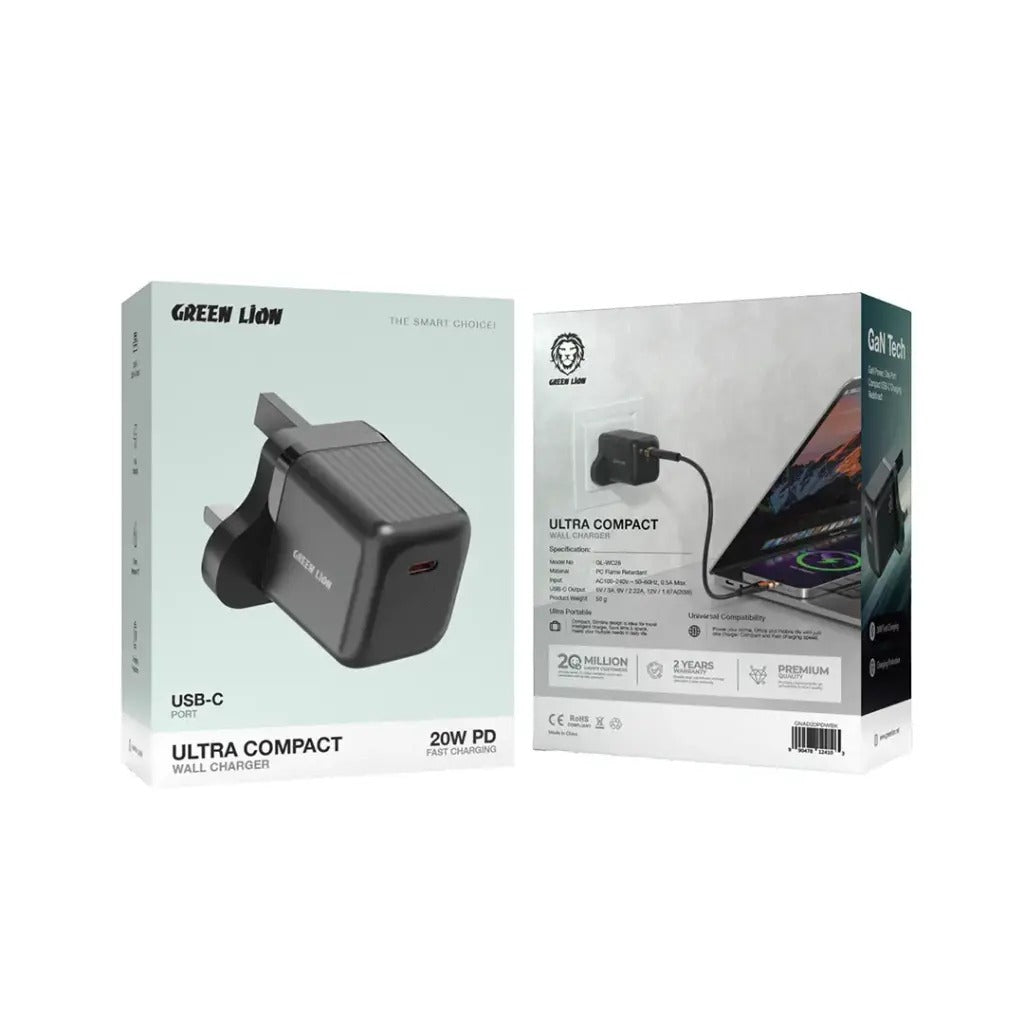 Box Of Green Lion Ultra Compact 20W PD Fast Wall Charger.
