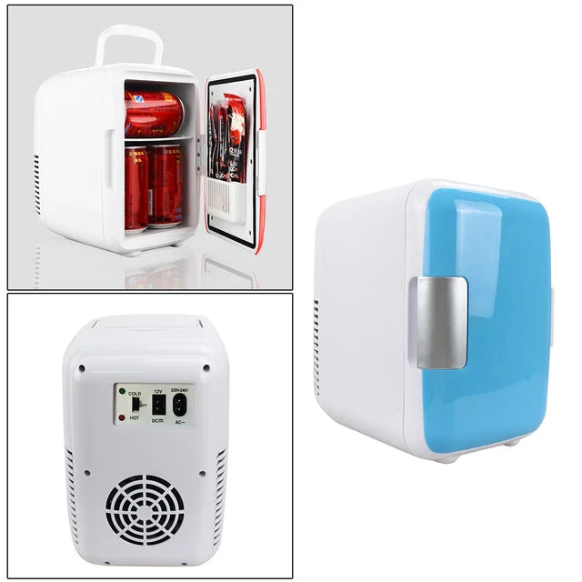 Mini Car Fridge - Image displays the inner,outer and rear side view of the product 