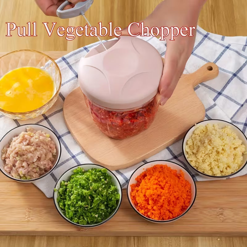 Manual Food Chopper, Multi-Functional Hand Cutter, Pull String Food Processor