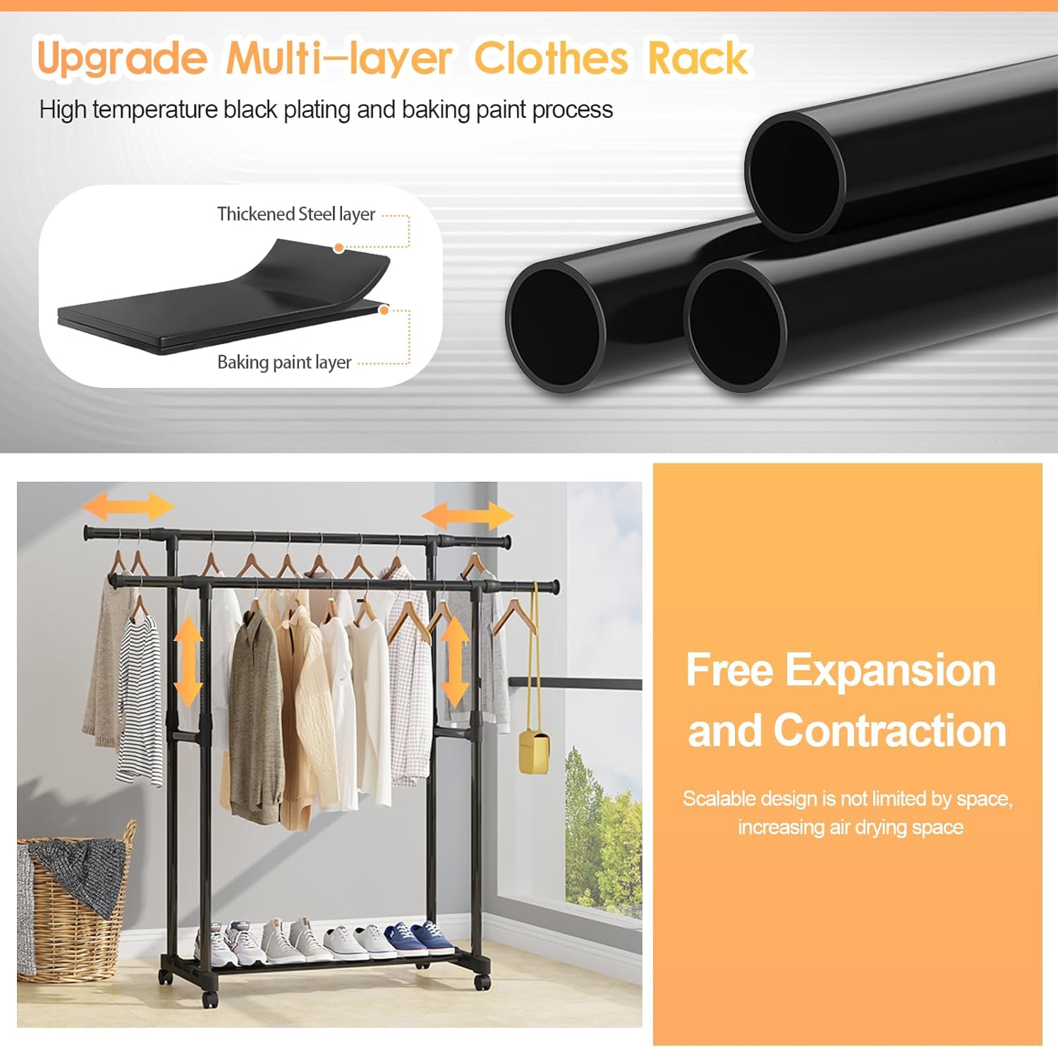 High Quality Cloth Hanger with Clothes and Shoes are Organized in it.