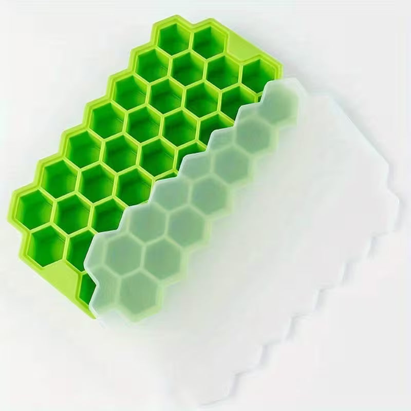 Green and white Honeycomb Silicone Ice Cube Tray  on a white background