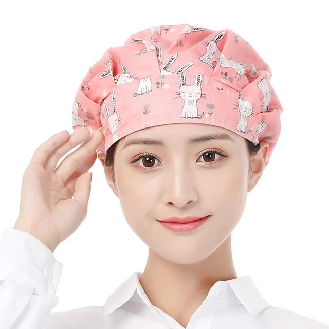 A lady wearing a Kitchen Household Adjustable Cooking Chef Cap