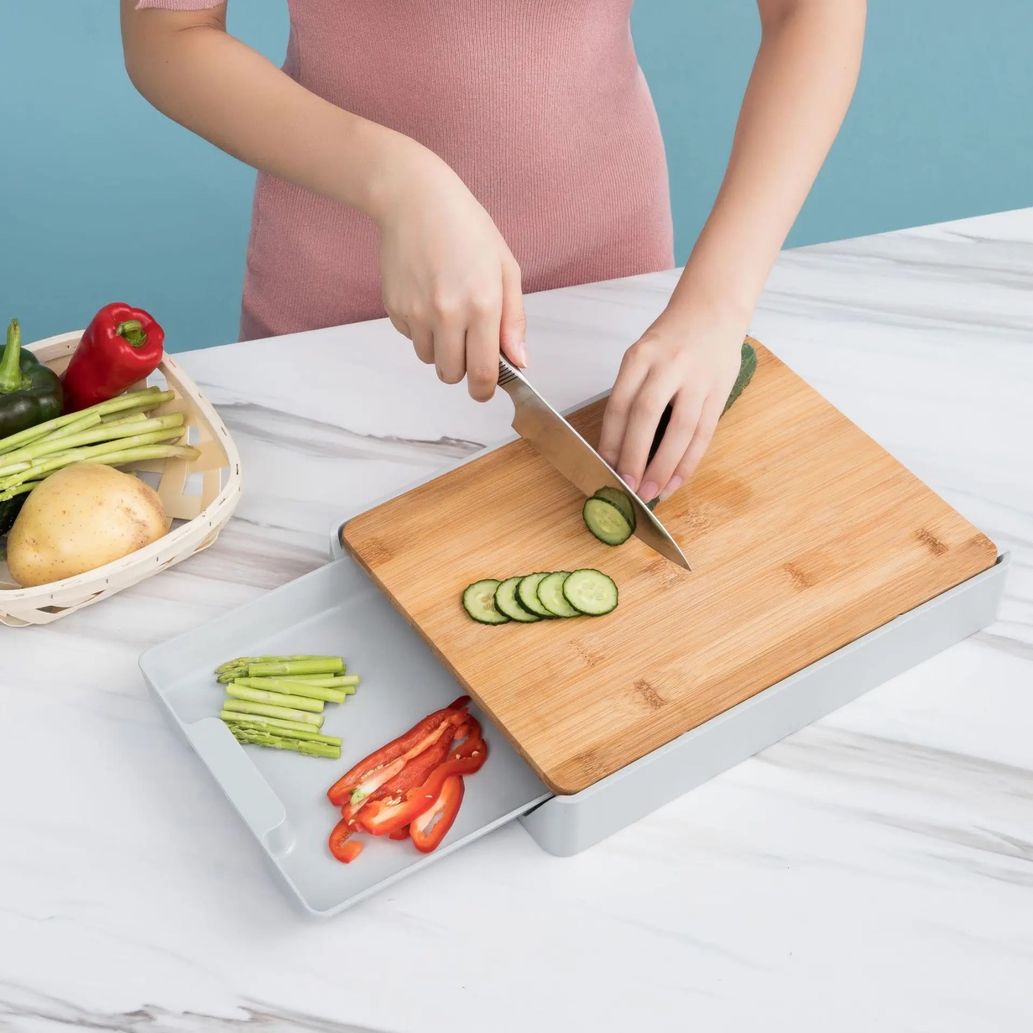 Multifunctional Bamboo Cutting Board Drawer Type Chopping Board Kitchen Tool
