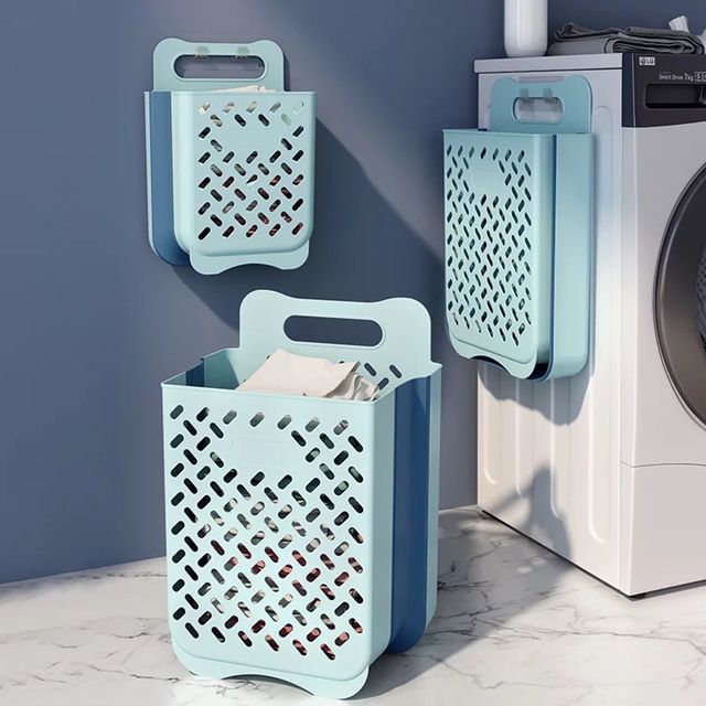Collapsible Wall Mount Laundry Basket placed next to a washing machine