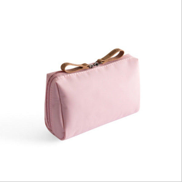Portable Waterproof Solid Color Cosmetic Bag Toiletry Storage Pouch in  pale pink color