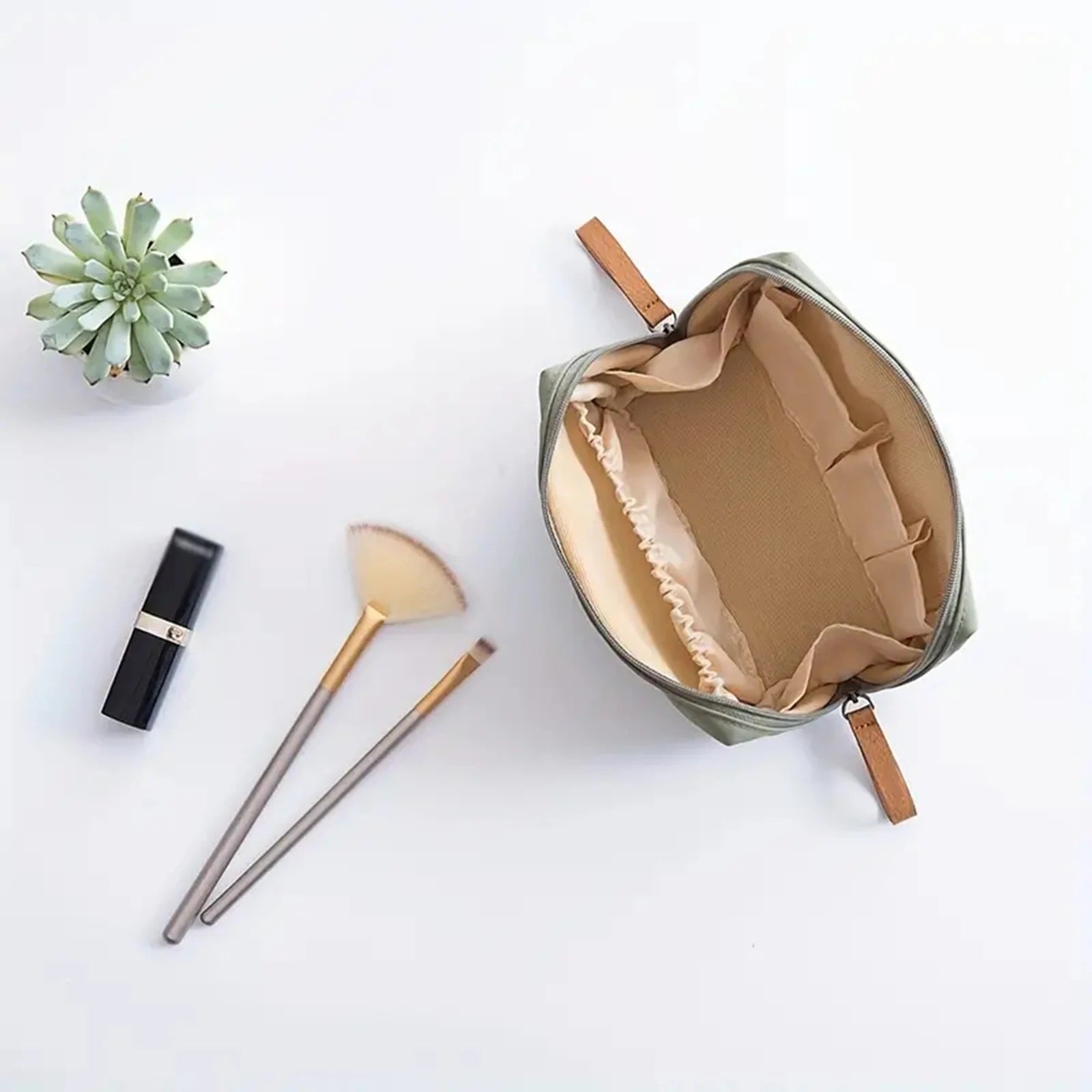 Inside of Portable Waterproof Solid Color Cosmetic Bag Toiletry Storage Pouch