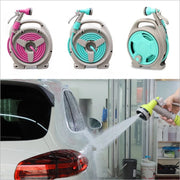 Collage image showcasing 3 color variants Water Spray Gun Set and on the other side image shows a person washing a car using Water Spray Gun Set