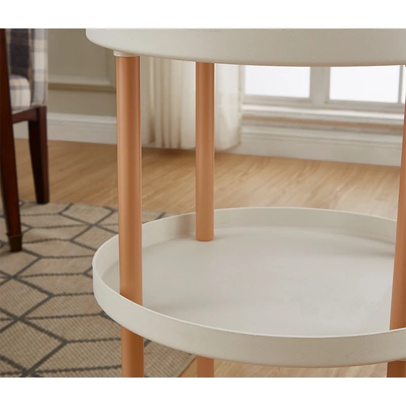 A close-up view of the multi-tier mobile storage table