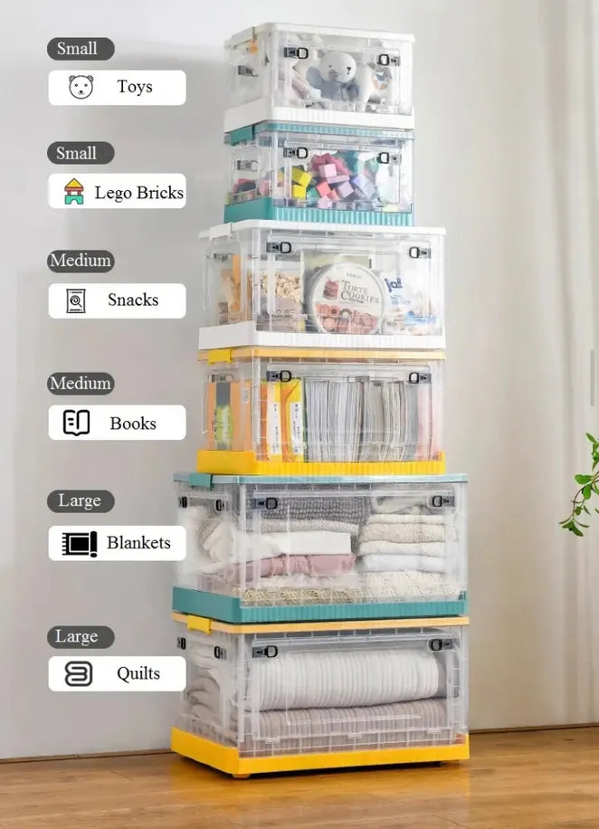 Foldable Plastic Storage Boxes with Latching Lids in multiple sizes