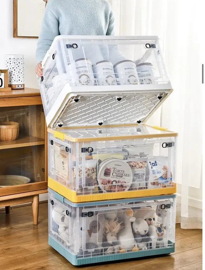 A stack of Foldable Plastic Storage Boxes with Latching Lids
