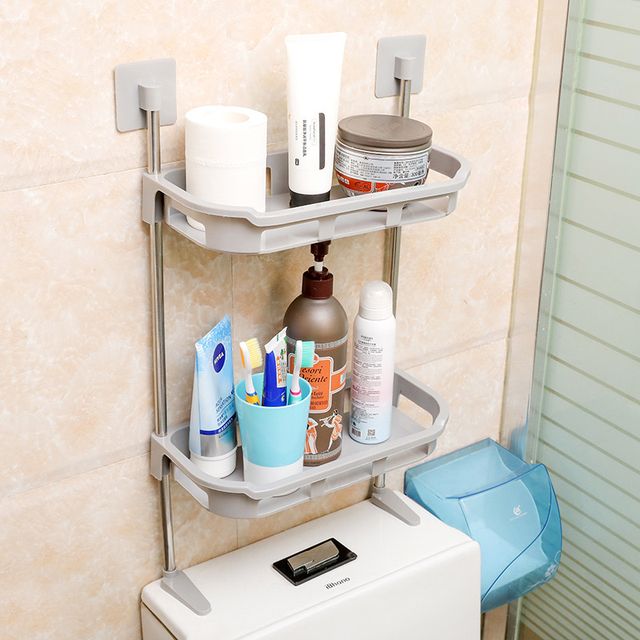 Toilet Organizer Rack full of toiletries