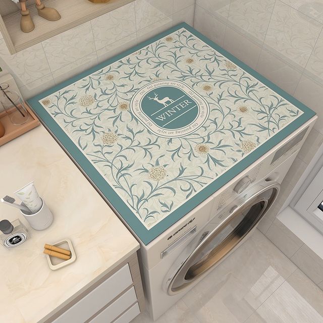 A washing machine covered with Dust Proof Top Cover Mat