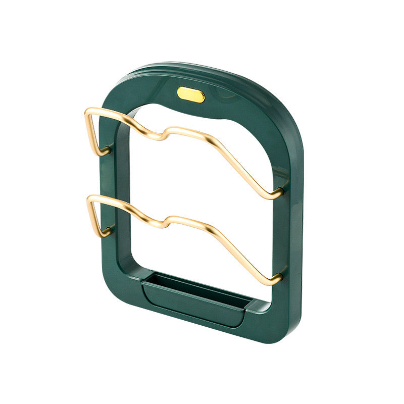 Useful Kitchen 2 Tier Pot Lid Pan Holder Shelf in dark green color