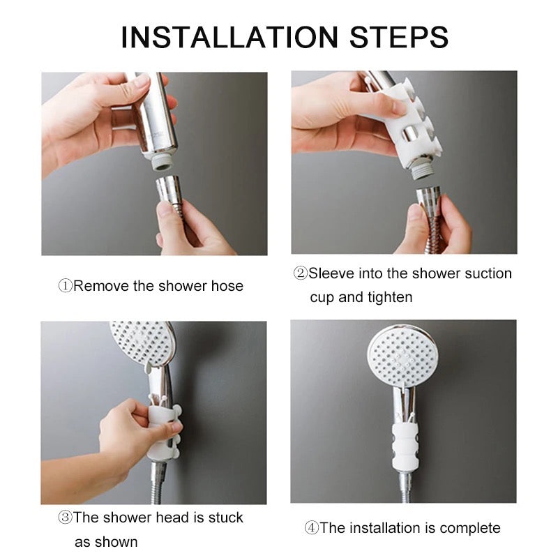 Silicone Suction Cup Wall Mount No Drilling Shower Head Holder with installation steps