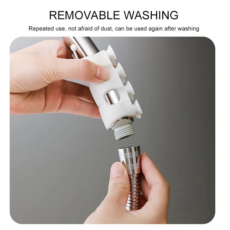 Someone installing the Silicone Suction Cup Wall Mount, no drilling shower head holder into the shower