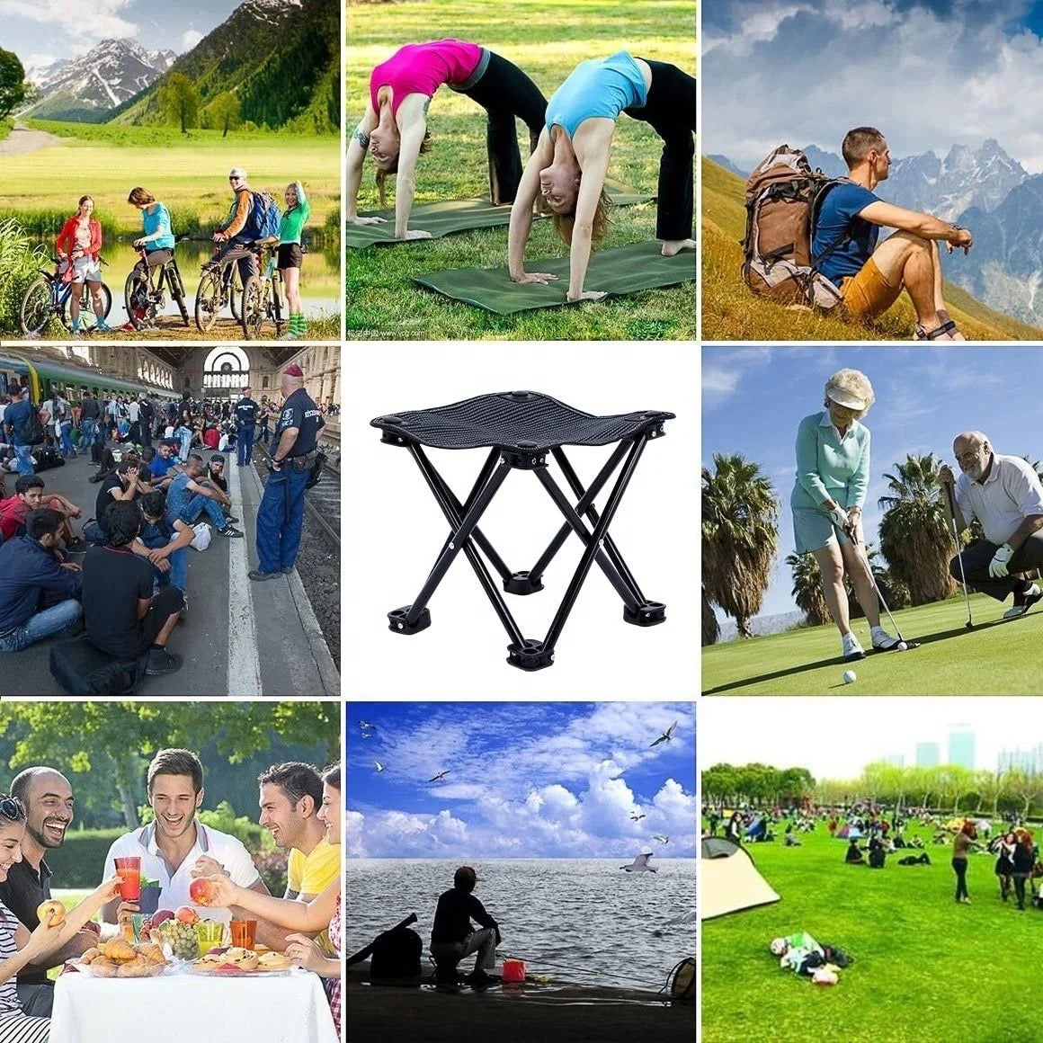 Portable Outdoor Camping Stool, Quick Deploy Seat Chair for Picnic, Camping, Fishing, BBQ